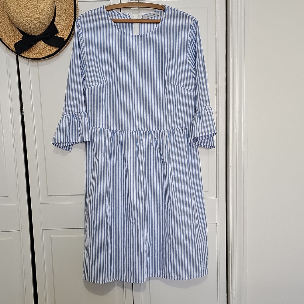 Ces Femme Blue and White Striped Midi Dress